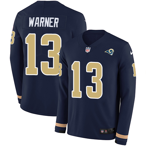 Nike Rams #13 Kurt Warner Navy Blue Team Color Men's Stitched NFL Limited Therma Long Sleeve Jersey Nike Rams #13 Kurt Warner Navy Blue Team Color Men's Stitched NFL Limited Therma Long Sleeve Jersey