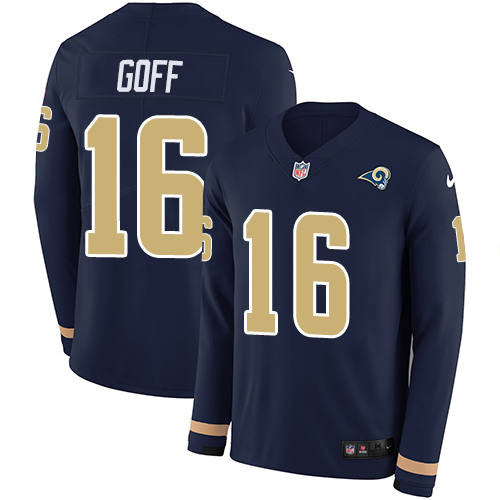 Nike Rams #16 Jared Goff Navy Blue Team Color Men's Stitched NFL Limited Therma Long Sleeve Jersey Nike Rams #16 Jared Goff Navy Blue Team Color Men's Stitched NFL Limited Therma Long Sleeve Jersey