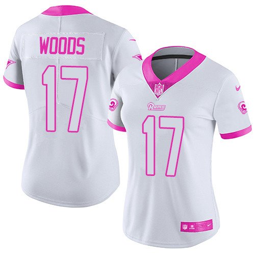 Nike Rams #17 Robert Woods White Pink Women's Stitched NFL Limited Rush Fashion Jersey