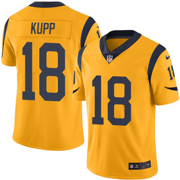 Nike Rams #18 Cooper Kupp Gold Men's Stitched NFL Limited Rush Jersey Nike Rams #18 Cooper Kupp Gold Men's Stitched NFL Limited Rush Jersey