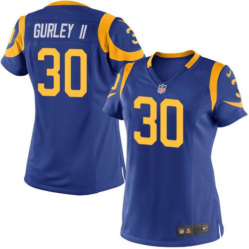 Nike Rams #30 Todd Gurley II Royal Blue Alternate Women's Stitched NFL Elite Jersey
