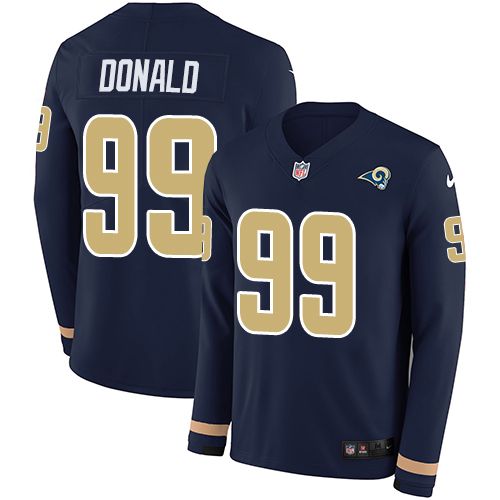 Nike Rams #99 Aaron Donald Navy Blue Team Color Men's Stitched NFL Limited Therma Long Sleeve Jersey Nike Rams #99 Aaron Donald Navy Blue Team Color Men's Stitched NFL Limited Therma Long Sleeve Jersey