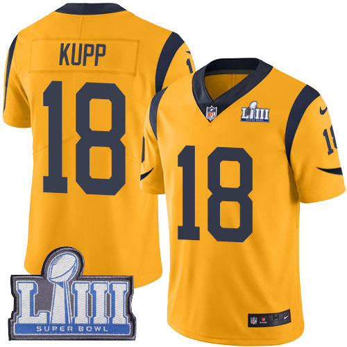 Nike Rams 18 Cooper Kupp Gold 2019 Super Bowl LIII Color Rush Limited Jersey Nike Rams 18 Cooper Kupp Gold 2019 Super Bowl LIII Color Rush Limited Jersey
