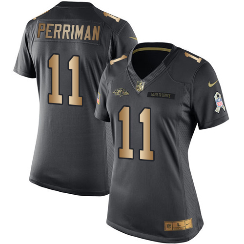 Nike Ravens #11 Breshad Perriman Black Women's Stitched NFL Limited Gold Salute to Service Jersey