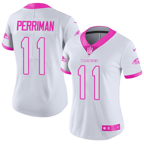 Nike Ravens #11 Breshad Perriman White Pink Women's Stitched NFL Limited Rush Fashion Jersey