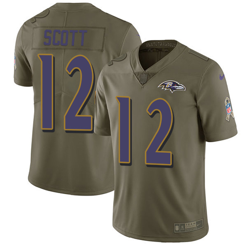 Nike Ravens #12 Jaleel Scott Olive Men's Stitched NFL Limited 2017 Salute To Service Jersey Nike Ravens #12 Jaleel Scott Olive Men's Stitched NFL Limited 2017 Salute To Service Jersey