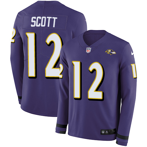 Nike Ravens #12 Jaleel Scott Purple Team Color Men's Stitched NFL Limited Therma Long Sleeve Jersey Nike Ravens #12 Jaleel Scott Purple Team Color Men's Stitched NFL Limited Therma Long Sleeve Jersey