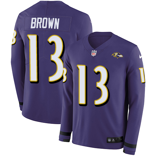 Nike Ravens #13 John Brown Purple Team Color Men's Stitched NFL Limited Therma Long Sleeve Jersey Nike Ravens #13 John Brown Purple Team Color Men's Stitched NFL Limited Therma Long Sleeve Jersey