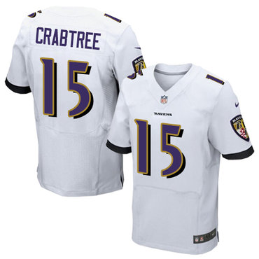 Nike Ravens #15 Michael Crabtree White Men's Stitched NFL New Elite Jersey Nike Ravens #15 Michael Crabtree White Men's Stitched NFL New Elite Jersey
