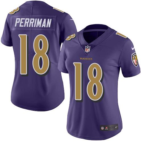 Nike Ravens #18 Breshad Perriman Purple Women's Stitched NFL Limited Rush Jersey