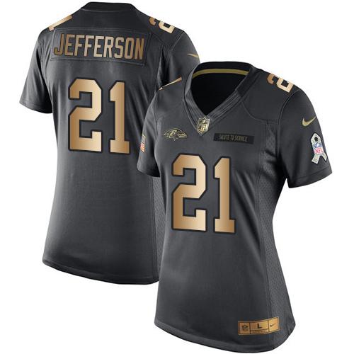Nike Ravens #21 Tony Jefferson Black Women's Stitched NFL Limited Gold Salute to Service Jersey