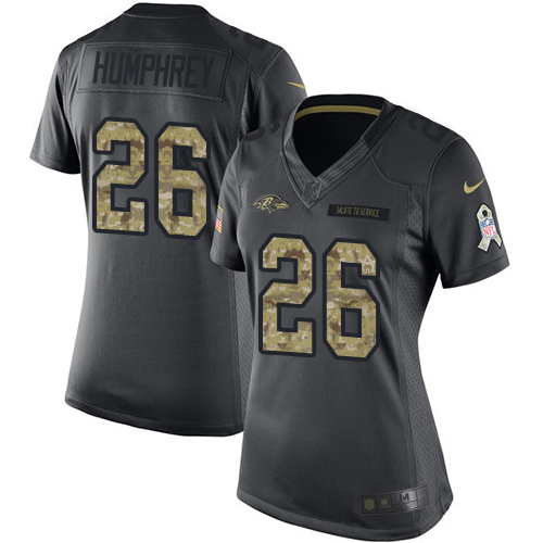 Nike Ravens #26 Marlon Humphrey Black Women's Stitched NFL Limited 2016 Salute to Service Jersey