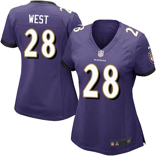 Nike Ravens #28 Terrance West Purple Team Color Women's Stitched NFL New Elite Jersey