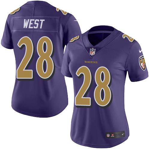 Nike Ravens #28 Terrance West Purple Women's Stitched NFL Limited Rush Jersey