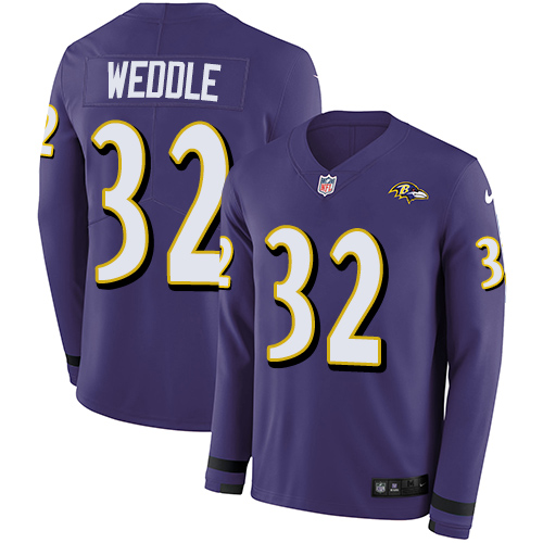 Nike Ravens #32 Eric Weddle Purple Team Color Men's Stitched NFL Limited Therma Long Sleeve Jersey Nike Ravens #32 Eric Weddle Purple Team Color Men's Stitched NFL Limited Therma Long Sleeve Jersey