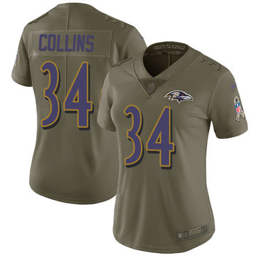 Nike Ravens #34 Alex Collins Olive Women's Stitched NFL Limited 2017 Salute to Service Jersey