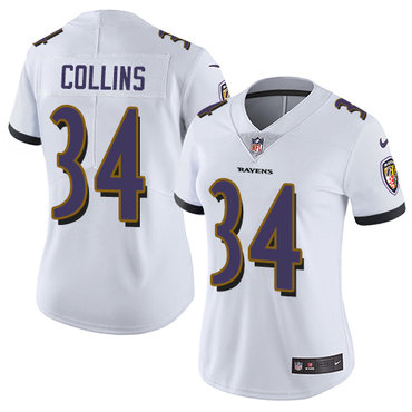 Nike Ravens #34 Alex Collins White Women's Stitched NFL Vapor Untouchable Limited Jersey