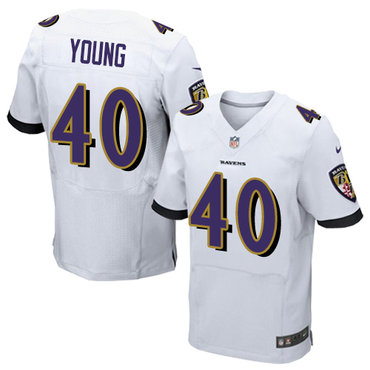 Nike Ravens #40 Kenny Young White Men's Stitched NFL New Elite Jersey Nike Ravens #40 Kenny Young White Men's Stitched NFL New Elite Jersey