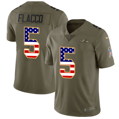 Nike Ravens #5 Joe Flacco Olive USA Flag Men's Stitched NFL Limited 2017 Salute To Service Jersey