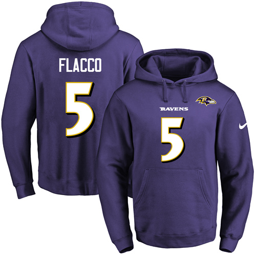 Nike Ravens #5 Joe Flacco Purple Name & Number Pullover NFL Hoodie Nike Ravens #5 Joe Flacco Purple Name & Number Pullover NFL Hoodie
