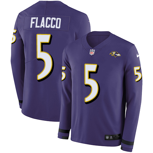 Nike Ravens #5 Joe Flacco Purple Team Color Men's Stitched NFL Limited Therma Long Sleeve Jersey Nike Ravens #5 Joe Flacco Purple Team Color Men's Stitched NFL Limited Therma Long Sleeve Jersey
