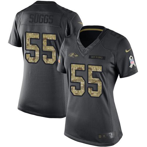 Nike Ravens #55 Terrell Suggs Black Women's Stitched NFL Limited 2016 Salute to Service Jersey