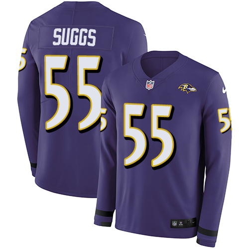 Nike Ravens #55 Terrell Suggs Purple Team Color Men's Stitched NFL Limited Therma Long Sleeve Jersey Nike Ravens #55 Terrell Suggs Purple Team Color Men's Stitched NFL Limited Therma Long Sleeve Jersey