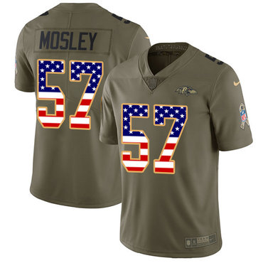 Nike Ravens #57 C.J. Mosley Olive USA Flag Men's Stitched NFL Limited 2017 Salute To Service Jersey
