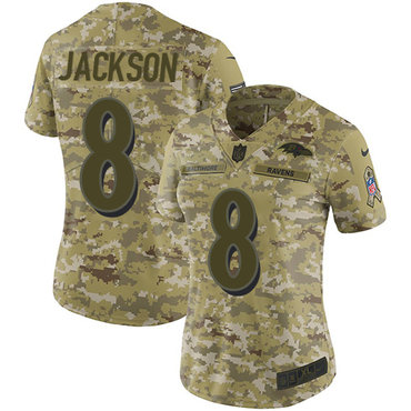 Nike Ravens #8 Lamar Jackson Camo Women's Stitched NFL Limited 2018 Salute to Service Jersey Nike Ravens #8 Lamar Jackson Camo Women's Stitched NFL Limited 2018 Salute to Service Jersey