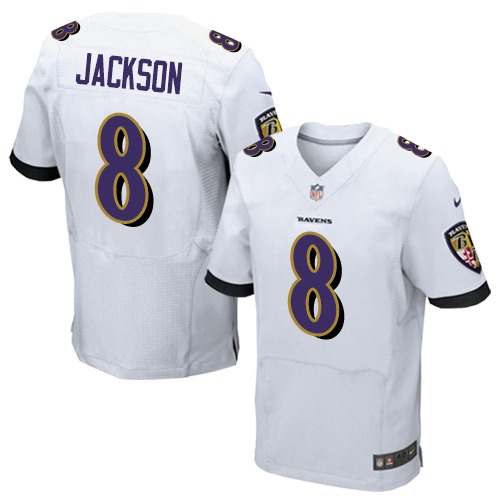 Nike Ravens #8 Lamar Jackson White Men's Stitched NFL New Elite Jersey Nike Ravens #8 Lamar Jackson White Men's Stitched NFL New Elite Jersey