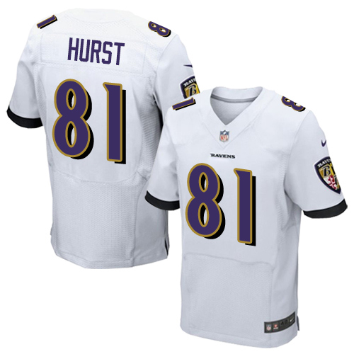 Nike Ravens #81 Hayden Hurst White Men's Stitched NFL New Elite Jersey Nike Ravens #81 Hayden Hurst White Men's Stitched NFL New Elite Jersey
