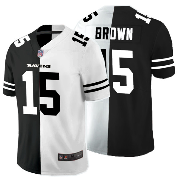 Nike Ravens 15 Marquise Brown Black And White Split Vapor Untouchable Limited Jersey Nike Ravens 15 Marquise Brown Black And White Split Vapor Untouchable Limited Jersey