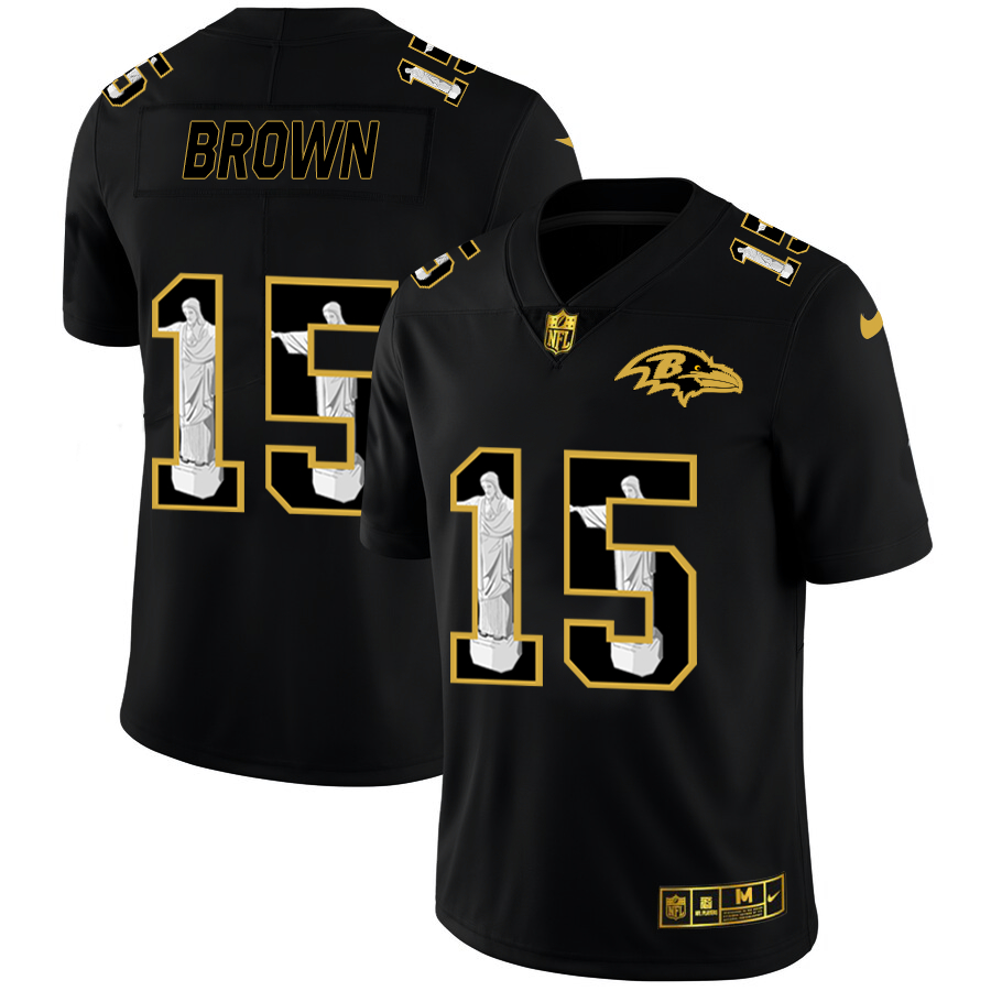 Nike Ravens 15 Marquise Brown Black Jesus Faith Edition Limited Jersey Nike Ravens 15 Marquise Brown Black Jesus Faith Edition Limited Jersey