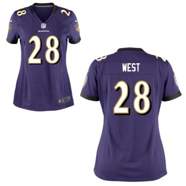 Nike Ravens 28 Terrance West Purple Women Game Jersey
