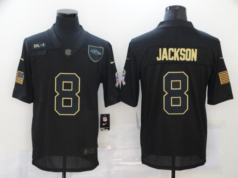 Nike Ravens 8 Lamar Jackson Black 2020 Salute To Service Limited Jersey