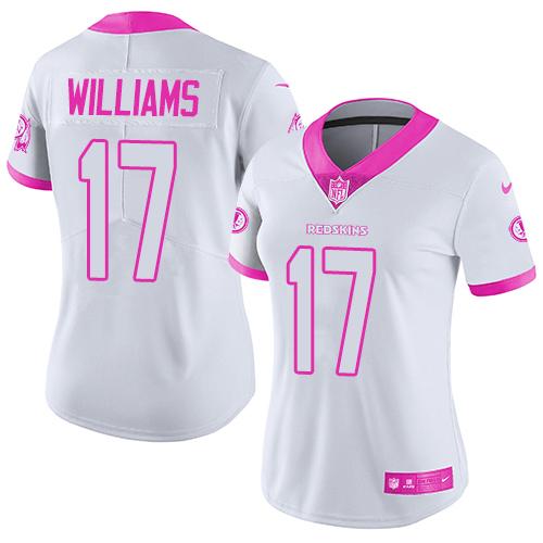 Nike Redskins #17 Doug Williams White Pink Women's Stitched NFL Limited Rush Fashion Jersey
