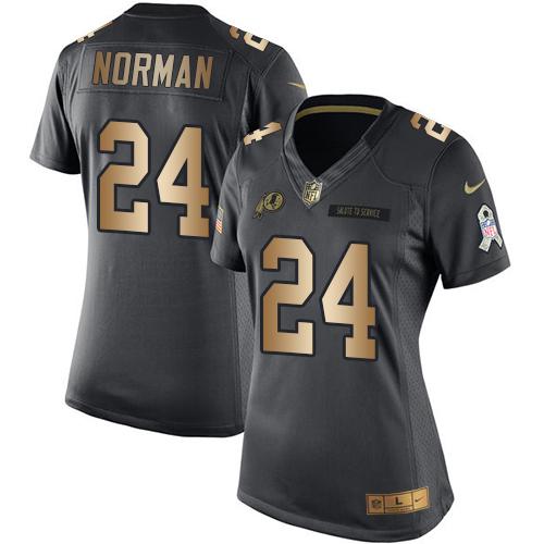Nike Redskins #24 Josh Norman Black Women's Stitched NFL Limited Gold Salute to Service Jersey