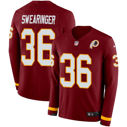 Nike Redskins #36 D.J. Swearinger Burgundy Red Team Color Men's Stitched NFL Limited Therma Long Sleeve Jersey Nike Redskins #36 D.J. Swearinger Burgundy Red Team Color Men's Stitched NFL Limited Therma Long Sleeve Jersey