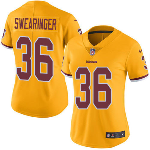 Nike Redskins #36 D.J. Swearinger Gold Women's Stitched NFL Limited Rush Jersey