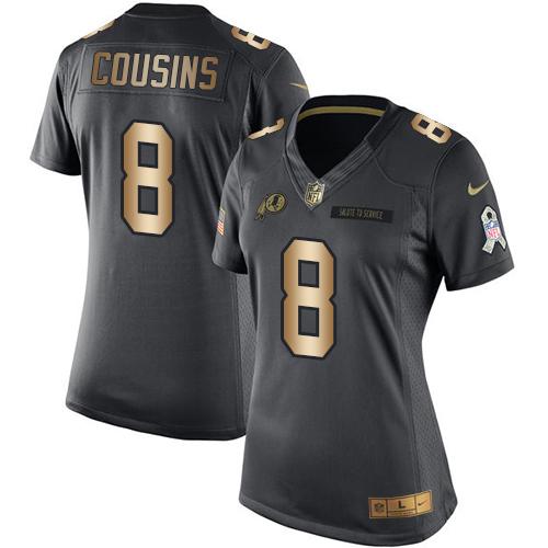 Nike Redskins #8 Kirk Cousins Black Women's Stitched NFL Limited Gold Salute to Service Jersey