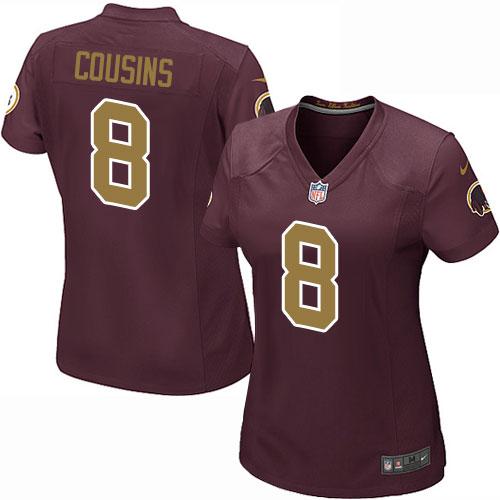 Nike Redskins #8 Kirk Cousins Burgundy Red Alternate Women's Stitched NFL Elite Jersey