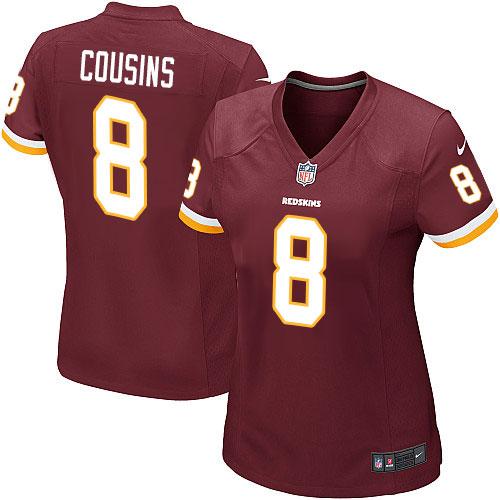 Nike Redskins #8 Kirk Cousins Burgundy Red Team Color Women's Stitched NFL Elite Jersey