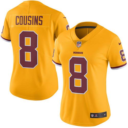 Nike Redskins #8 Kirk Cousins Gold Women's Stitched NFL Limited Rush Jersey