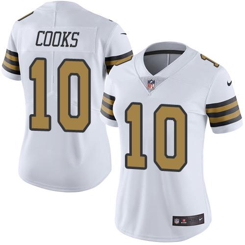 Nike Saints #10 Brandin Cooks White Women's Stitched NFL Limited Rush Jersey