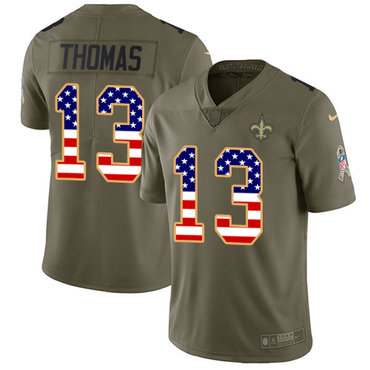 Nike Saints #13 Michael Thomas Olive USA Flag Men's Stitched NFL Limited 2017 Salute To Service Jersey