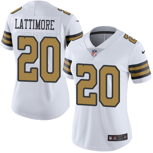 Nike Saints #20 Marshon Lattimore White Women's Stitched NFL Limited Rush Jersey