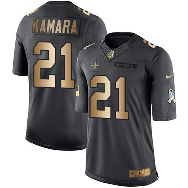 Nike Saints #21 Alvin Kamara Black Men's Stitched NFL Limited Gold Salute To Service Jersey