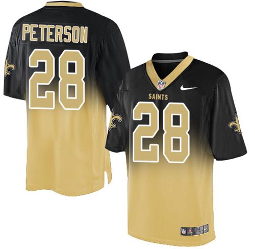 Nike Saints #28 Adrian Peterson Black Gold Men's Stitched NFL Elite Fadeaway Fashion Jersey