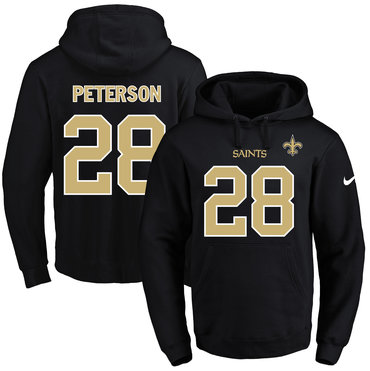 Nike Saints #28 Adrian Peterson Black Name & Number Pullover NFL Hoodie