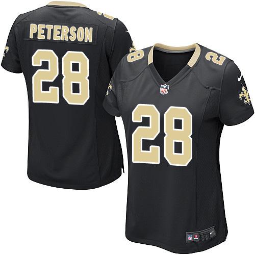 Nike Saints #28 Adrian Peterson Black Team Color Women's Stitched NFL Elite Jersey